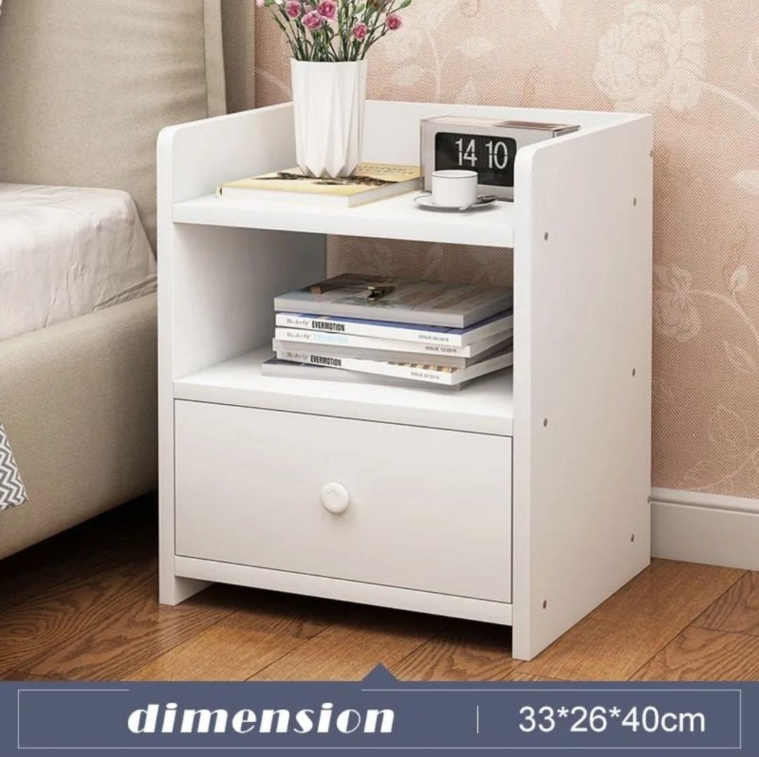 Picture of Bedside Cabinet Table Mini Modern Simple Storage Bedroom Bedside Desk Tables With 1 Drawer (White)